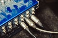 Sound connectors included in the audio mixer. Royalty Free Stock Photo