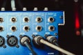 Sound connectors included in the audio mixer. Royalty Free Stock Photo