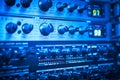 Sound control equipment. Board detail. Decay buttons. Broadcast Royalty Free Stock Photo