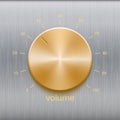 Sound control with golden brushed texture and number scale isolated on metal texture background Royalty Free Stock Photo