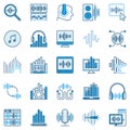 Sound Design blue icons - vector Sound Editing signs