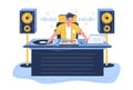 Sound designer creating sound effects, flat vector illustration.