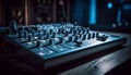 Sound engineer adjusting mixer knobs in nightclub performance generated by AI