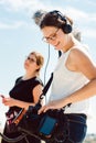 Sound engineer with microphone on a video production set