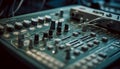 Sound engineer slides knob on mixer at nightclub generated by AI