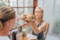 Sound Healer working with Tibetan Singing Bowl Royalty Free Stock Photo