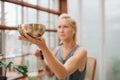 Sound Healer working with Tibetan Singing Bowl Royalty Free Stock Photo