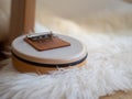 Sansula on a sheep skin close up sound healing instrument for ceremony Royalty Free Stock Photo