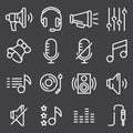 Sound icons set vector, Audio signs, buttons, elements Isolated on gray background. Royalty Free Stock Photo