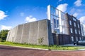 Sound insulation wall made of a steal grid filled with soil at the Anne Frankhove in Sassenheim in