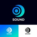 The sound logo. Musical acoustics logo. Green-blue emblem.