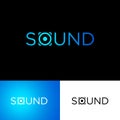 The sound logo. Musical acoustics logo. Blue speaker like the letter O. Identity. Royalty Free Stock Photo