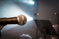 Sound microphone music notes and studio lights are ready Royalty Free Stock Photo