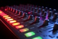 Sound mixer closeup with glowing lights at club party AI generated