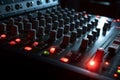 Sound mixer closeup with glowing lights at club party AI generated