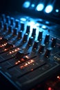 Sound mixer closeup with glowing lights at club party AI generated