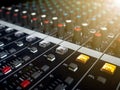 Sound mixer control panel, buttons equipment for sound mixer control, Sound mixer control for live music and studio equipment Royalty Free Stock Photo