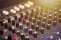 Sound mixer control panel, close-up audio controls Royalty Free Stock Photo