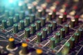 Sound mixer control panel, close-up audio controls Royalty Free Stock Photo