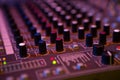 Sound mixer control panel, close-up audio controls Royalty Free Stock Photo