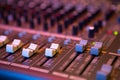 Sound mixer control panel, close-up audio controls Royalty Free Stock Photo