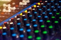 Sound mixer control panel on dark light background Royalty Free Stock Photo