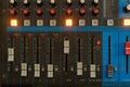 sound mixer control panel, set of knobs, buttons and sliders. audio mixer, music equipment Royalty Free Stock Photo