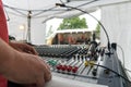 Sound mixer at an open air music festival, view over the mixing Royalty Free Stock Photo