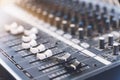 Sound mixer. Professional audio mixing console with lights, buttons, faders Royalty Free Stock Photo