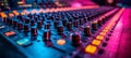 sound mixing board in a recording studio with colorful lights photograph Royalty Free Stock Photo