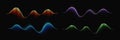 Sound Music Waves Set. Abstract Neon Audio Wave. Radio Frequency Digital Pulse. Vector Equalizer with Lines and Gradient