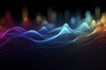 Sound musical waves oscillating dark blue red yellow light, Abstract technology background Royalty Free Stock Photo