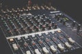 Sound operator console or sound mixer control panel of DJ for music mixing and recording on studio or party