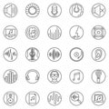 Sound outline round icons set. Vector Audio line symbols Royalty Free Stock Photo