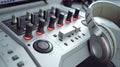 Sound panel for working in the studio and on TV projects. Close-up of the Mixing console. mixing knobs. mix musical tracks on Royalty Free Stock Photo