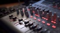 Sound panel for working in the studio and on TV projects. Close-up of the Mixing console. mixing knobs. mix musical tracks on