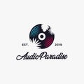 Sound of paradise logo design inspiration, with cd and tropical leaf style