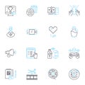 Sound Posting linear icons set. Acoustic, Audio, Beat, Boom, Clang, Echo, Frequency line vector and concept signs