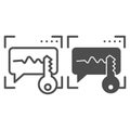 Sound recognition and key line and glyph icon. Voice identification code vector illustration isolated on white. Voice