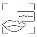 Sound recognition and lips thin line icon. Voice identification vector illustration isolated on white. Voice