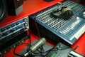 Sound recording equipment on a table in a music recording studio Royalty Free Stock Photo