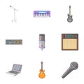 Sound recording studio icons set, cartoon style Royalty Free Stock Photo