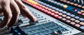 Sound recording studio mixer desk: professional music production Royalty Free Stock Photo