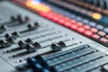 Sound recording studio mixer desk: professional music production Royalty Free Stock Photo