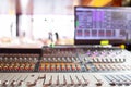 Control Fader. Mixing console of light equipment operator at the concert. Sound recording studio mixing desk with Royalty Free Stock Photo