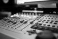 Sound recording studio mixing desk. Music mixer control panel Royalty Free Stock Photo