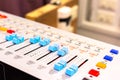 Sound recording studio mixing desk. Music mixer control panel. Closeup Royalty Free Stock Photo