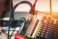 Sound recording studio mixing desk. Music mixer control panel. Closeup Royalty Free Stock Photo