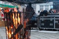 Sound recordist on a fire Royalty Free Stock Photo