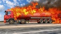 The sound of sirens fills the air, as a burning tanker truck causes chaos. Royalty Free Stock Photo